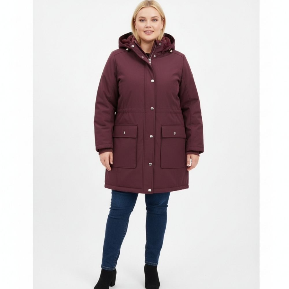 C&C CALIFORNIA Women's Maroon Hooded Parka Winter Coat Jacket Faux Fur Lined‎ XL